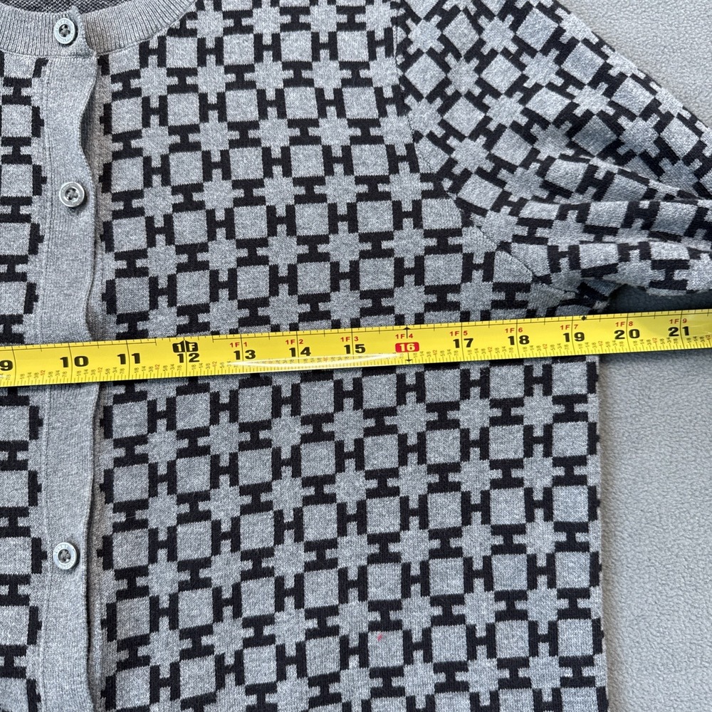 Tommy Hilfiger Cardigan Womens Large Gray Logo 100% Cotton Long Sleeve Fitted - Picture 9 of 12